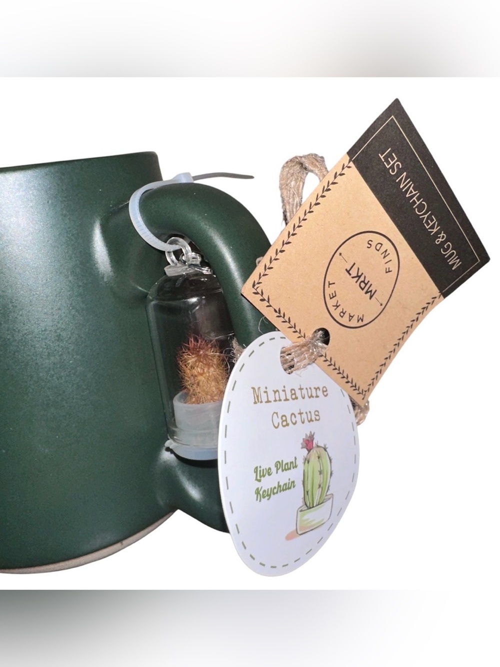 20oz Ceramic Green Plant-Emblem Coffee Mug with Cactus Charm - Picture 2 of 3